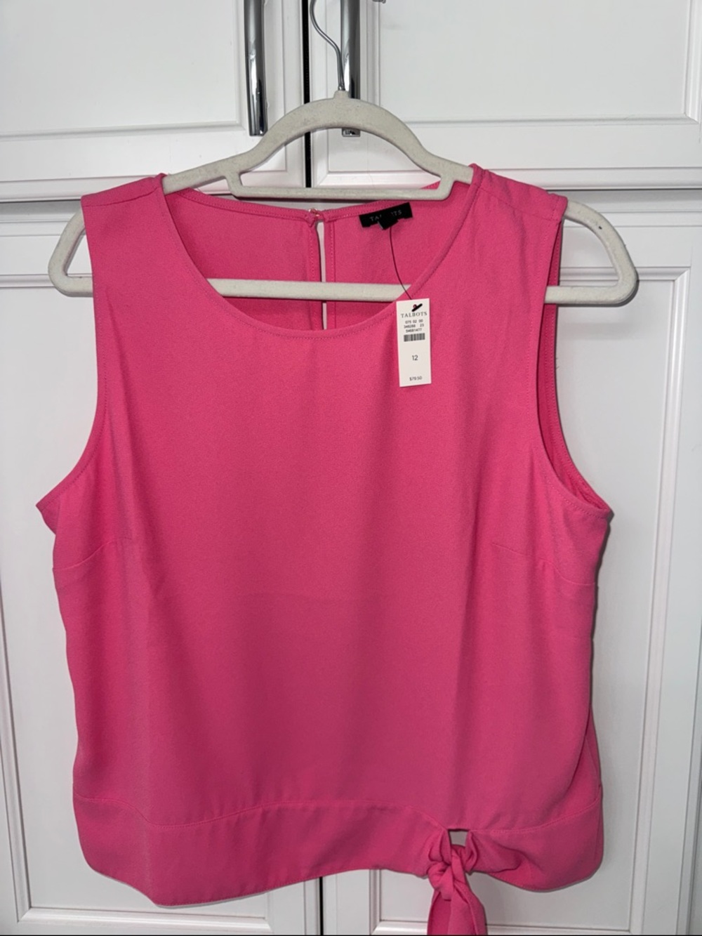 Talbots Hot Pink Sleeveless Knot-Hem Blouse NWT